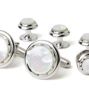 Genuine Mother Of Pearl Diamond Cut Rim Silver Formal Set